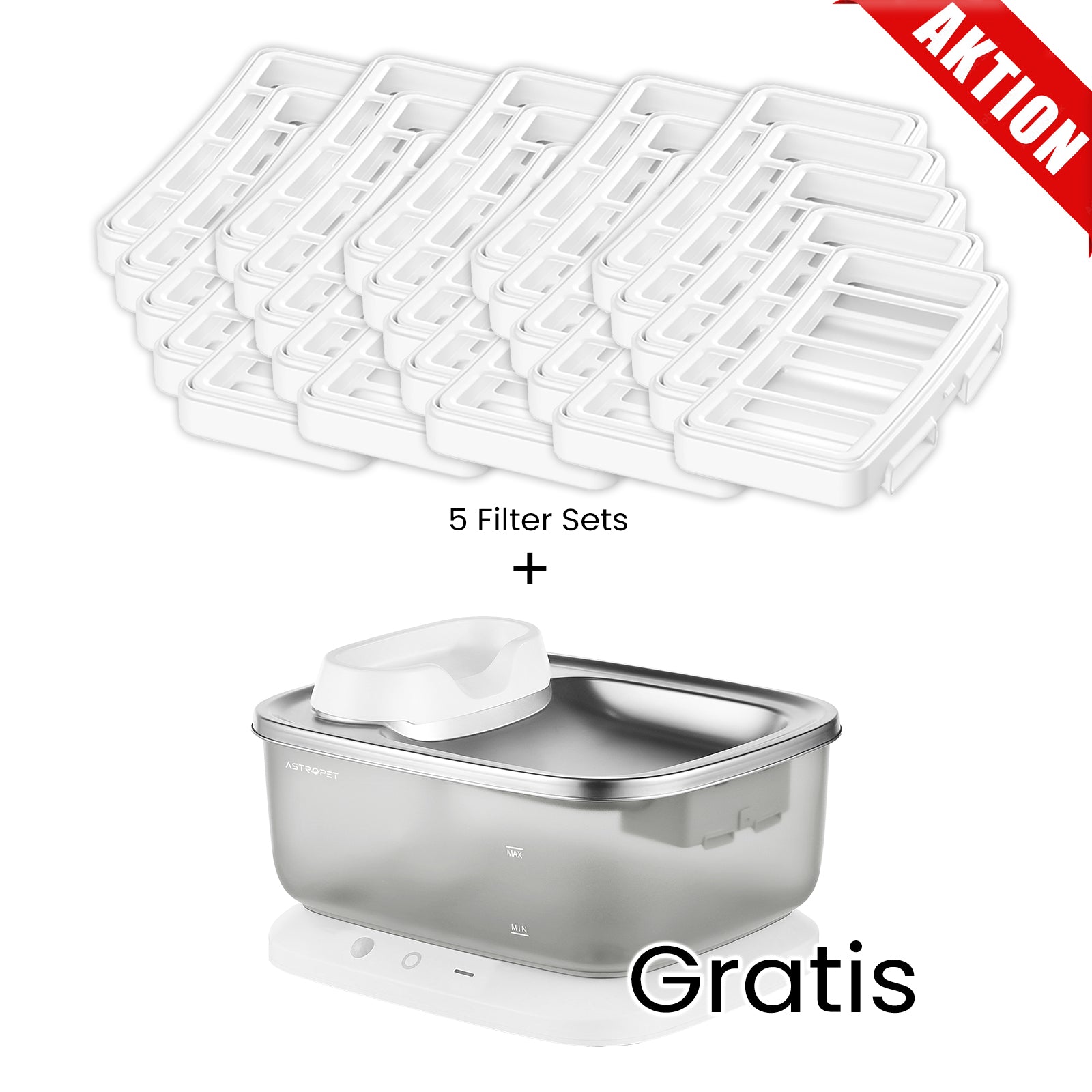 Ensemble de 5 filtres pour fontaine à eau sans fil pour animaux de compagnie Poseidon Series 